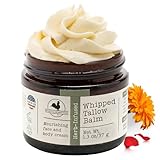 Hearth & Homestead Whipped Beef Tallow for Skin & Face - 100% Grass Fed, Eczema Cream & Body Butter - Organic Olive Oil, Calendula & Rose - Lotion & Hand Moisturizer for Dry Skin, Unscented, 1.3oz
