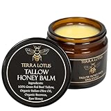 Terra Lotus - Organic Grass-Fed Beef Tallow Balm with Raw Honey - Moisturizing Cream - Handmade All-Natural Moisturizer (2 Oz, Unscented)